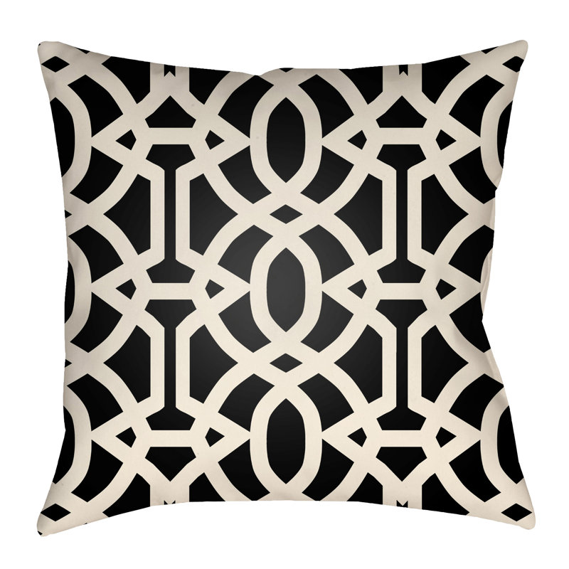Litchfield Massey Geometric Outdoor Throw Pillow, 16" x 16", Onyx Black/Ivory