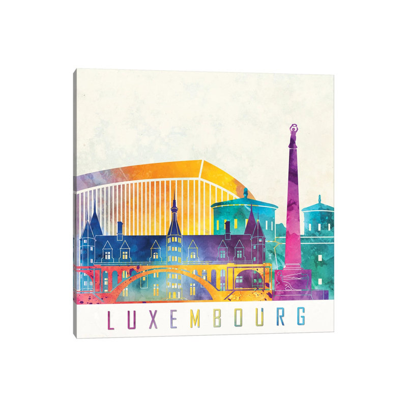 Luxembourg Landmarks Watercolour by Paul Rommer - Wrapped Canvas Painting, 45.72 cm H x 45.72 cm W