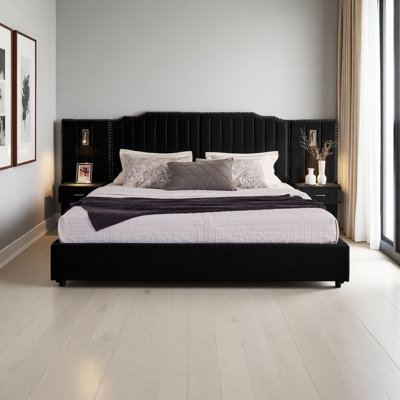 Structure de lit tapissier avec tissu en velours