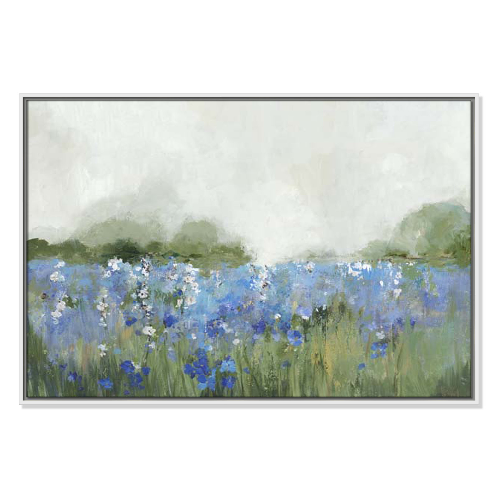 Meadows Bluebels Field "Meadows Bluebells Field" Print, 25.5" H x 37.5" W x 2" D, White Framed
