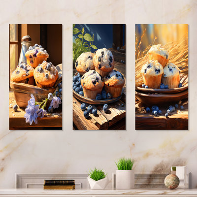 Blue Fresh Muffin Morning - Baked Goods Wall Art Prints Set Of 4