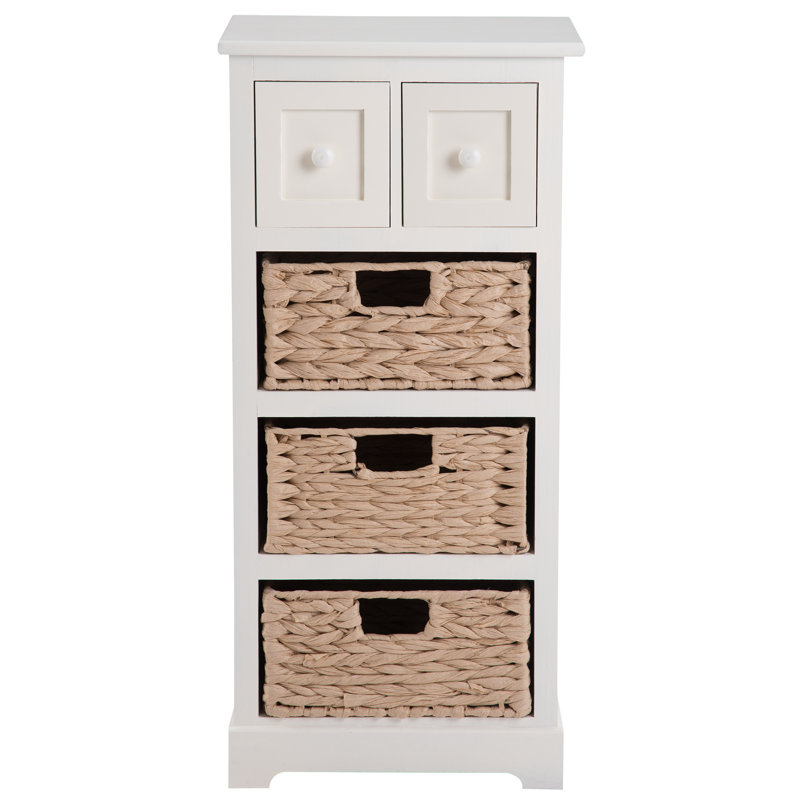 Table de bout à 5 tiroirs en bois massif, Blanc antique