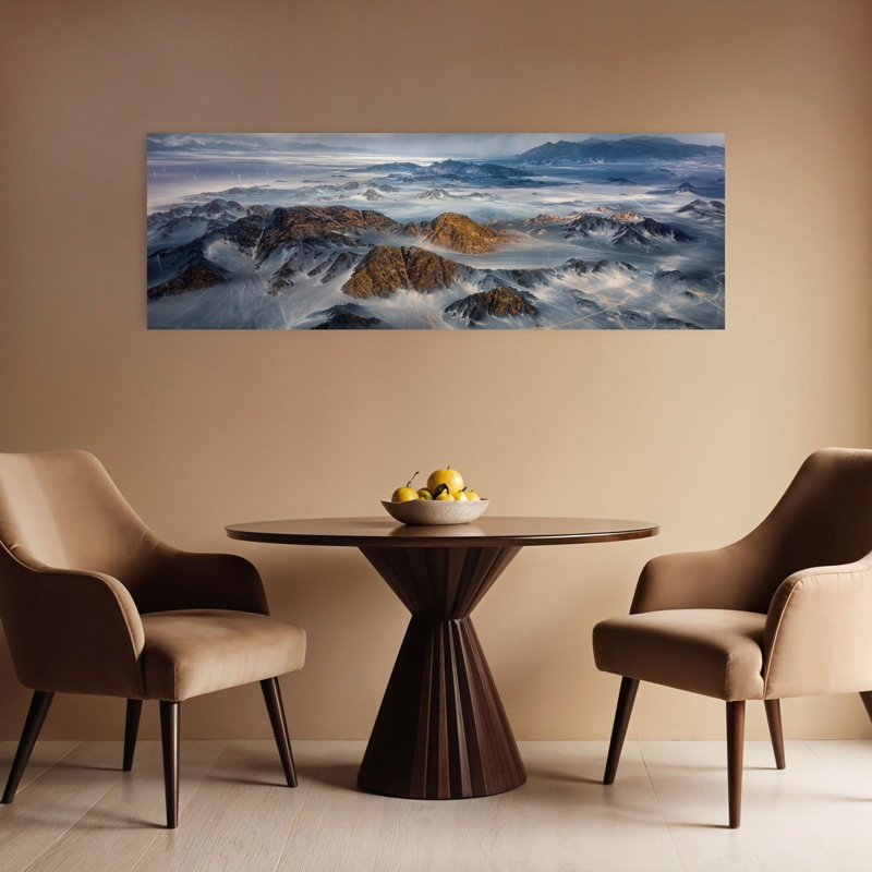 Tempête au-dessus de pics désertiques, paysage contemporain abstrait, art mural montagne, H 48 po x l 16 po