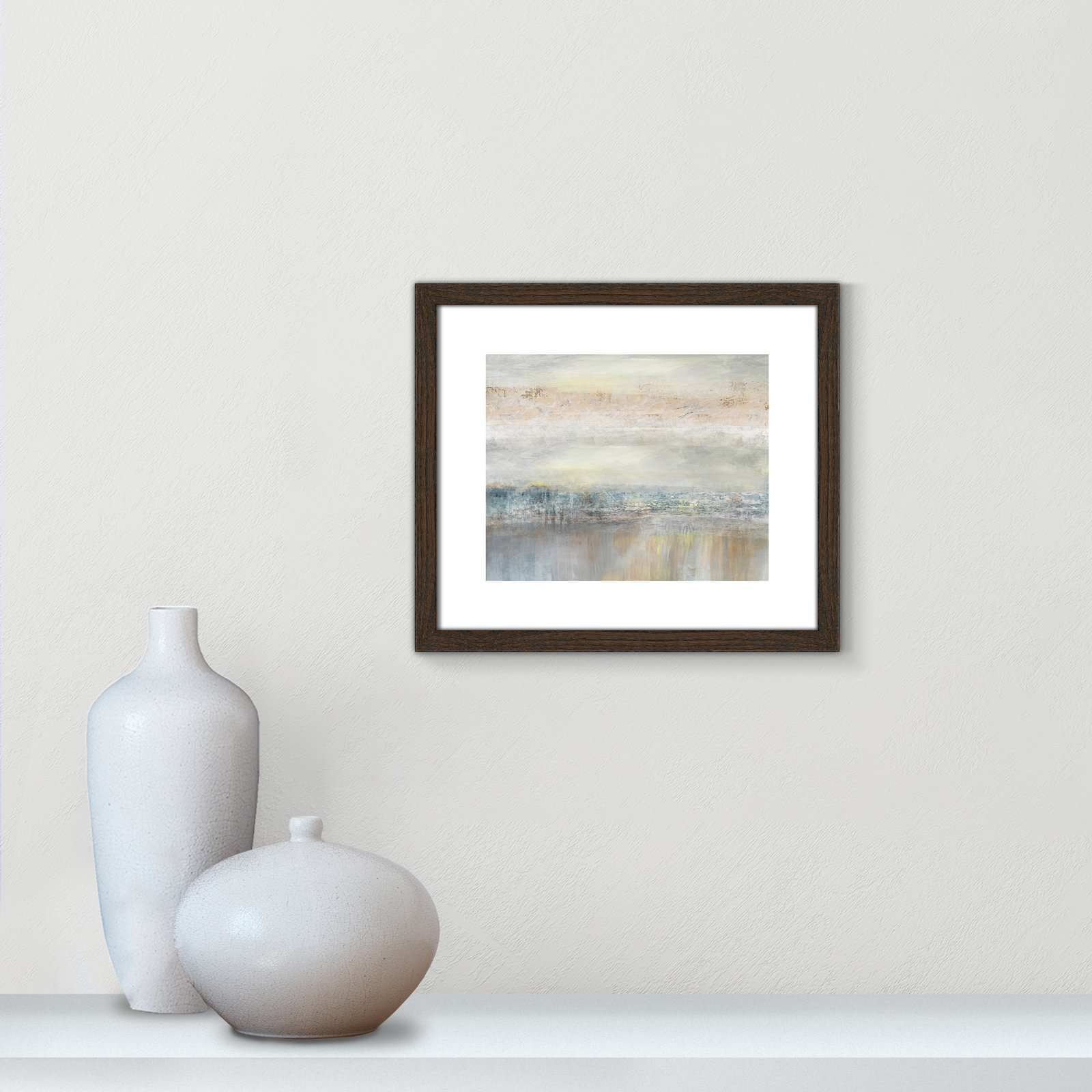Electra "From A Distance" Painting by Nan, 13" H x 15" W, Picture Framed Paper, Walnut Wood