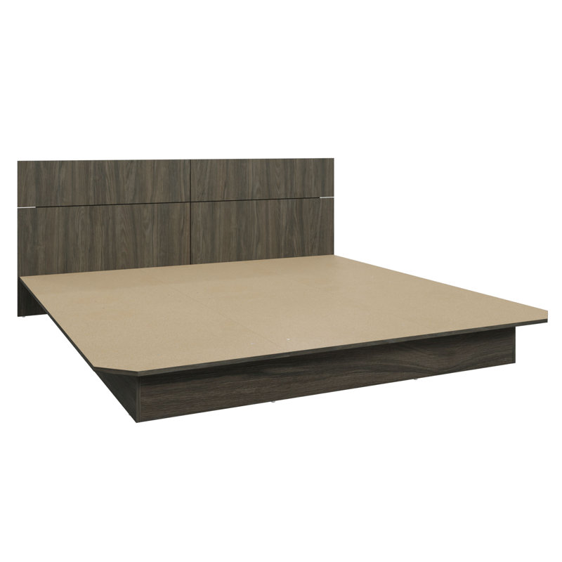 ZEN ALPHA – Platform Bed with Headboard – Easy Assembly, No Box Spring Required, Light brown, King