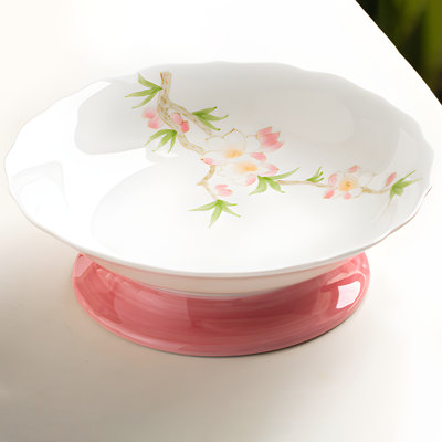 Hand Drawn Peach Blossom Moon Pot - High Footed Ceramic Tray, Exquisite Afternoon Tea Art Choice