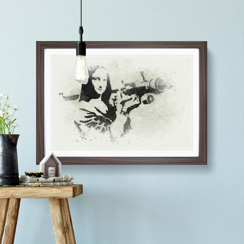 Mona Lisa by Banksy - Picture Frame Graphic Art Print on MDF, 48cm H x 65cm W x 2cm D, Walnut Framed