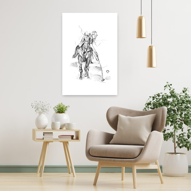 Affiche murale contemporaine représentant un joueur de polo dynamique, H 36 po x l 24 po