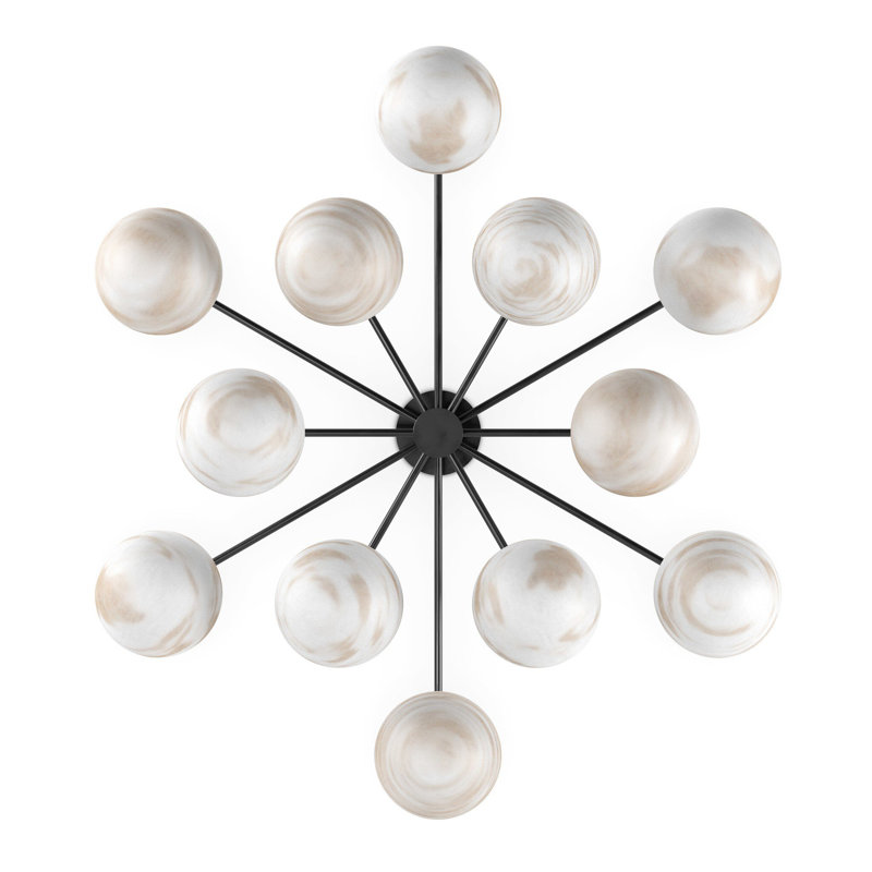 Orion Round Chandelier-Black Gunmetal, Black Gunmetal, Cream Marble