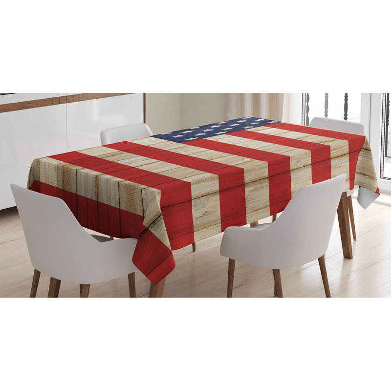 Usa Tablecloth, Fourth Of July Independence Day Damaged Wooden Fence Looking Freedom, Rectangular Table Cover For Dining Room Kitchen Decor, 60" X 90", Cream Red Navy Blue