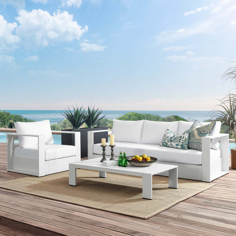 Modway Tahoe Outdoor Patio Powder-Coated Aluminum 3-Piece Set, White, White