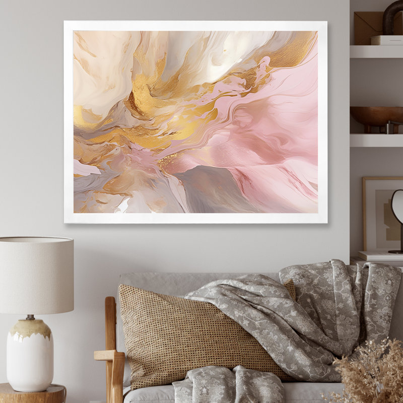 Exquis symphonie abstraite rose et pastel doré - peinture abstraite sur toile, art mural, H 24 po x l 32 po x P 1 po
