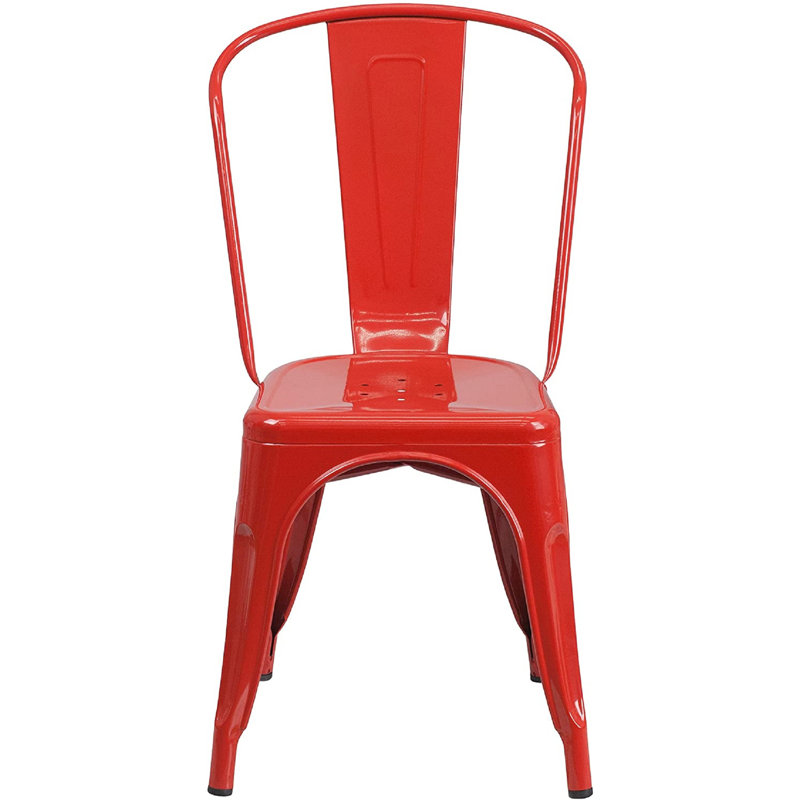 Modern Woolley Metal Stacking Dining Chair – Comfortable Durable Seating for Patio, Kitchen, or Outdoor Spaces, Red