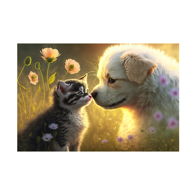 Impression sur toile, animaux, chats et chiens 2, H 12 po x l 19 po x P 2 po