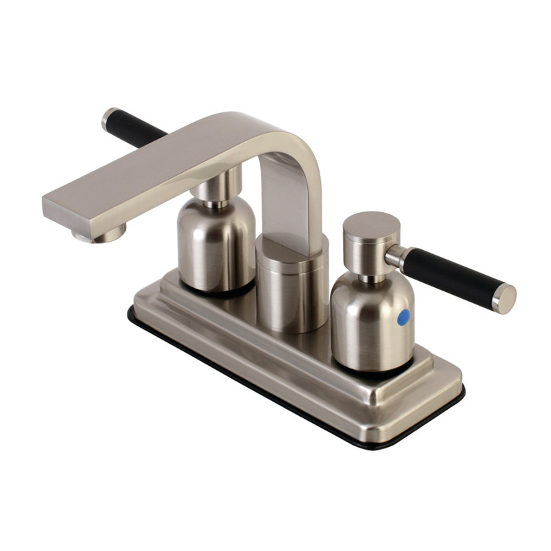 Kingston Brass Kaiser Two-Handle 2-Hole Deck Mount 4" Centerset Bathroom Faucet with Push Pop-Up, Brushed Nickel