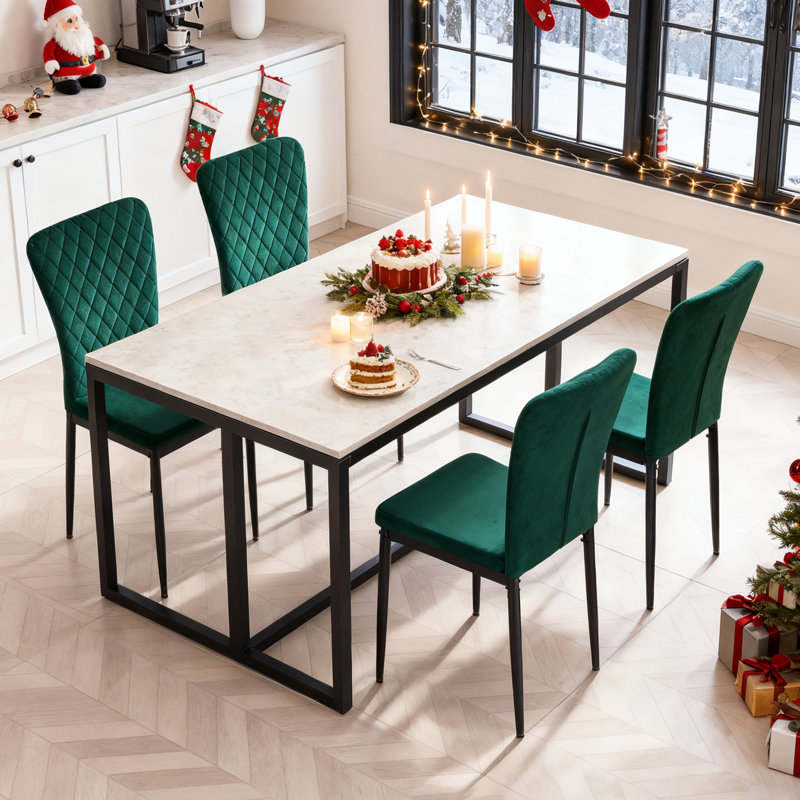 Leilauni Tufted Upholstered Velvet Armless Dining Chair, Green