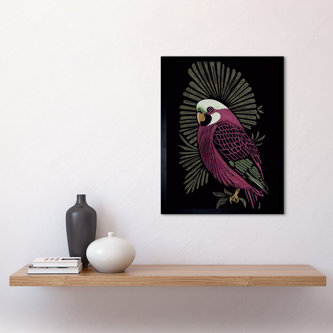 Tropical Bird Jungle Linocut Retro - Single Picture Frame Print