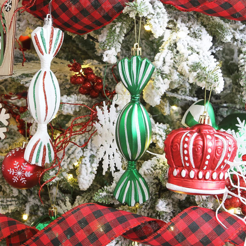 Ensemble de 35 ornements de boule de Noël incassables assortis, babioles, cannes de bonbon, bas, pommes de pin, couronnes, pendentifs, gouttes de faîteau, décorations d'arbre de Noël, elf