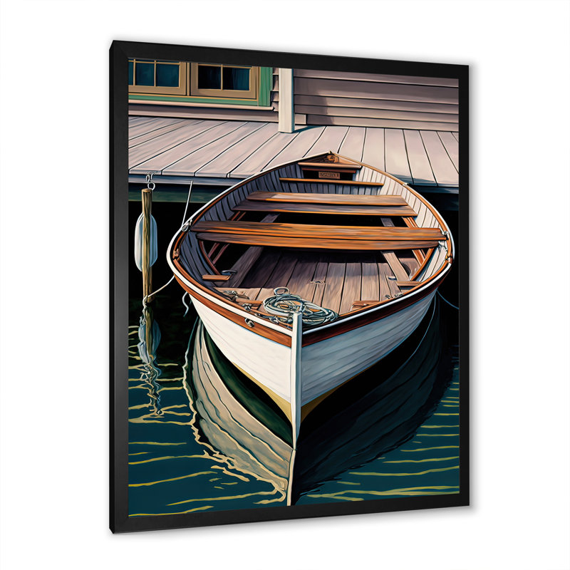 " Docked Boat I ", Black Closed Corner Framed Canvas, 20" H x 12" W x 1" D