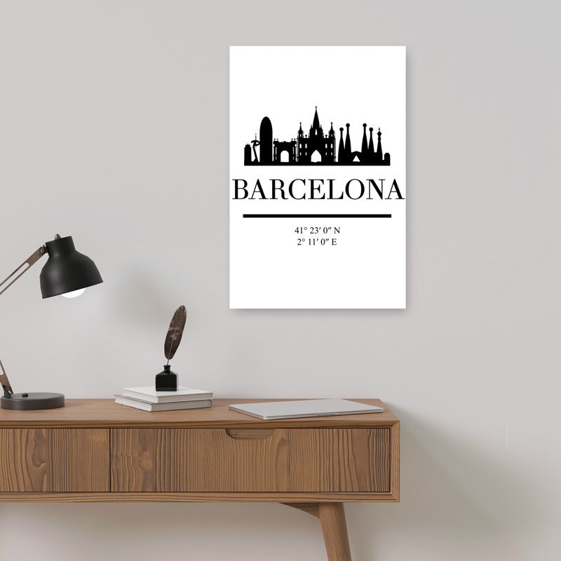 Barcelona City Silhouette Abstract Contemporary Architecture City Wall Art Print 1 Piece Wrapped Canvas Wall Art