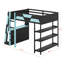 Lit mezzanine pleine grandeur avec bureau, structure de lit mezzanine en bois massif avec lumières DEL, ports et tablettes USB, lit de jeu avec bureau-853401492