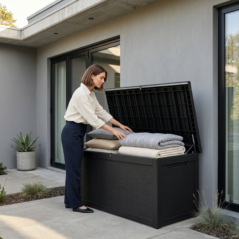 PawsomePad Boîte de rangement en résine noire pour l'extérieur intérieur
