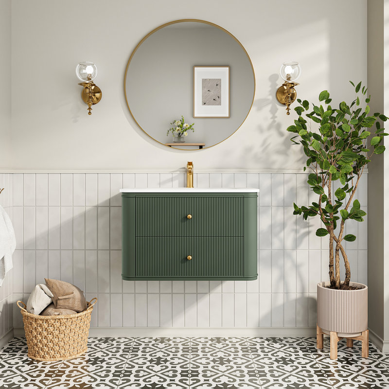 Meuble-lavabo mural simple 30 po avec lavabo flottant vert