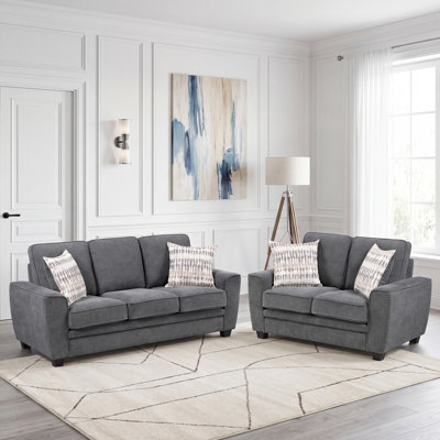 Ensemble de salon en chenille moderne et contemporain 2 pièces avec accoudoirs carrés modernes et coussins réversibles Manasa