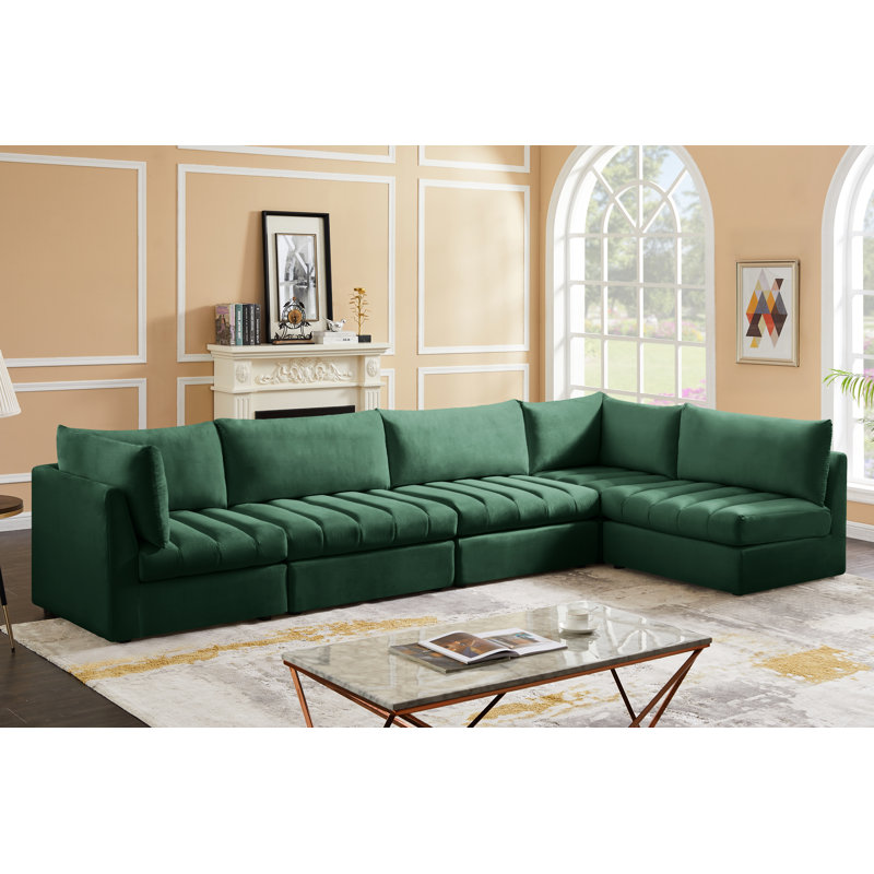 Hallelujah Velvet L-Shaped Sectional Reversible, Green Velvet