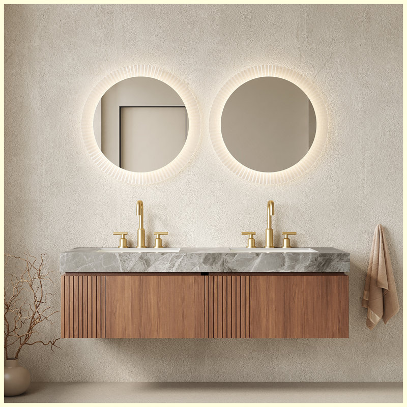 Meuble-lavabo flottant 60 po avec rangement en contreplaqué brun, Chêne brun