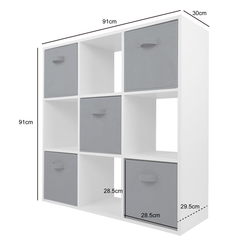 Jane 3x3 Bookcase with 5 Baskets, 91cm. H x 91cm. W x 30cm. D