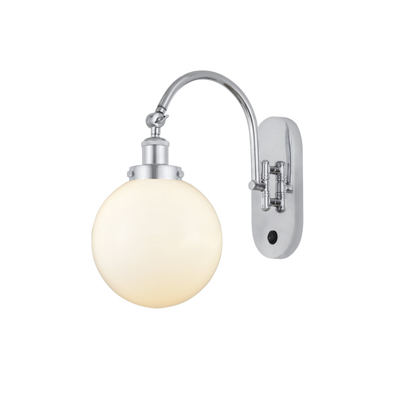 Applique murale 1 lumière 8 "avec bras pivotant 8" Shauna Beacon, Blanc mat, Incandescente, Chrome poli