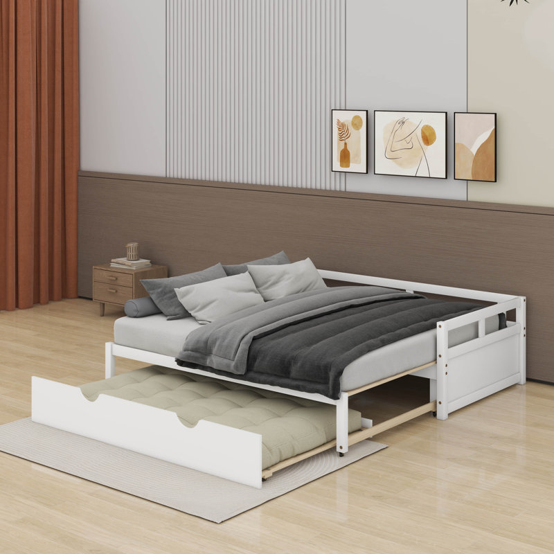 Wooden Daybed With Trundle,Extending Daybed With Trundle, White