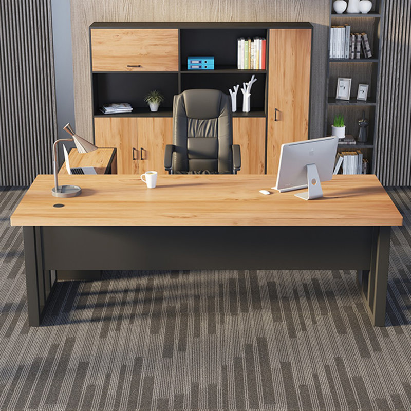 Burlywood + bureau rectangulaire en bois massif noir + fer, H 29,53 po x l 94,49 po x P 47,24 po