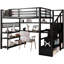 Lit mezzanine double avec escalier gauche ou droit, garde-robe, bureau en L, tablettes de rangement et 16 lumières à DEL de couleur, noir, capacité de 350 lb, choix de lumières intégrées, charge maximale