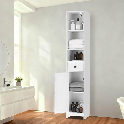 Armoire de rangement étroite 66,9 po pour salle de bain étroite et mince avec tablettes réglables