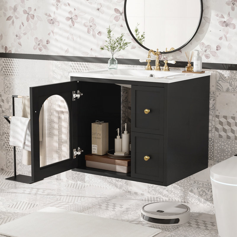 Meuble-lavabo 24 po avec lavabo en céramique, Noir