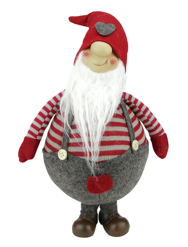 Figurine de Noël gnome debout à rayures rouges et grises, H 12 po x l 7 po x P 5 po