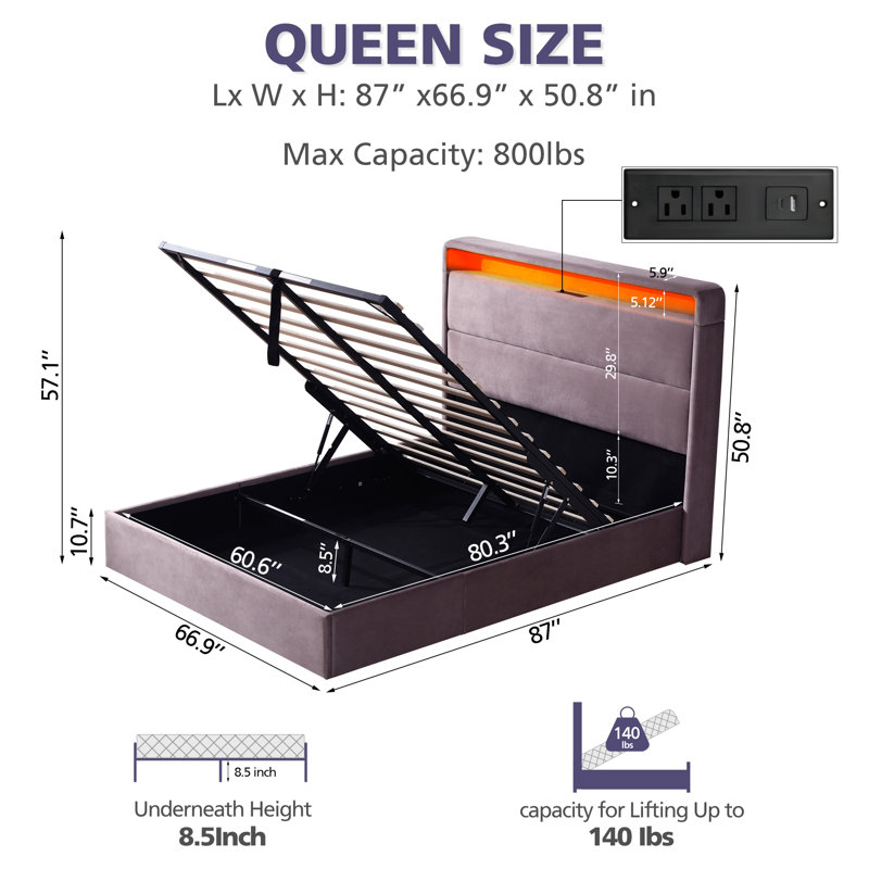 Lit plateforme tapissier avec rangement Braya, Grand, Mauve pâle 