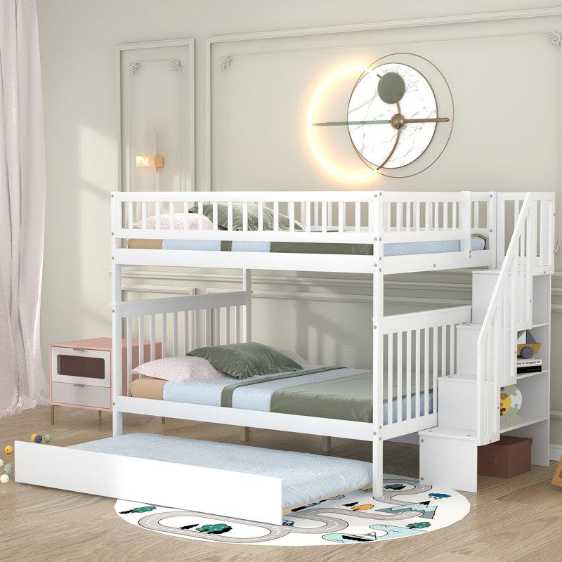 Lit superposé standard avec gigogne Gurchetan par Harriet Bee, Blanc, Simple sur double