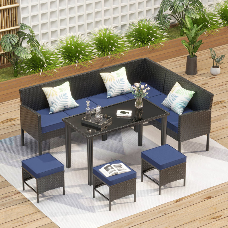 Ensemble de 7 pièces de mobilier d'extérieur pour petit espace, Noir