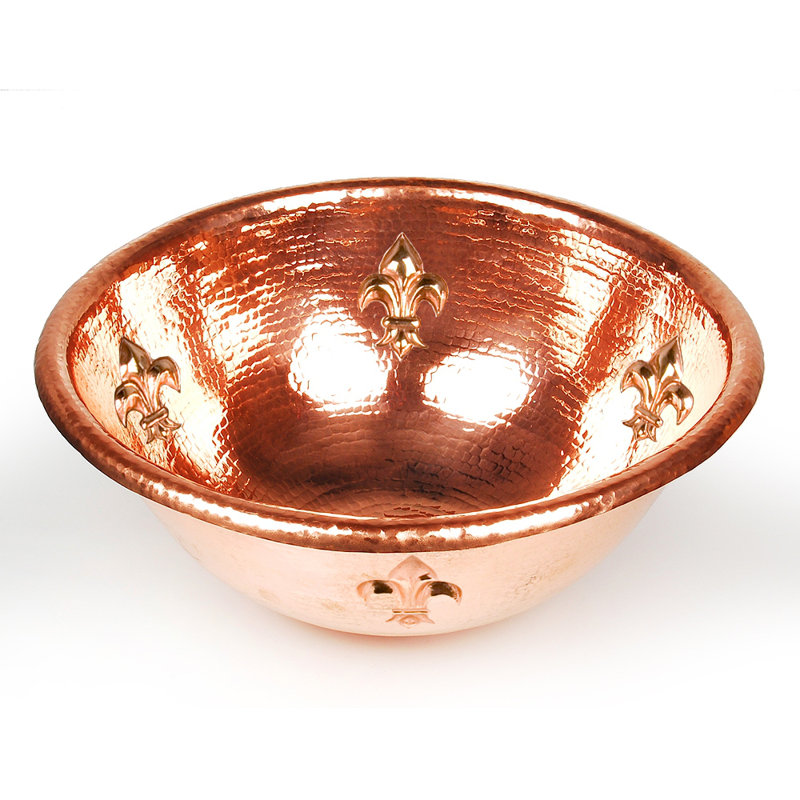 Lavabo de salle de bain circulaire encastré en métal Copper Bathroom Sinks, Cuivre brillant, Enroulé