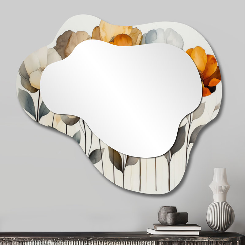 Autumn Harmony Peonies Flowers Bouquet I - Peonies Irregular Asymmetrical Mirror, Traditional Wall Mirror, Printed on Metal