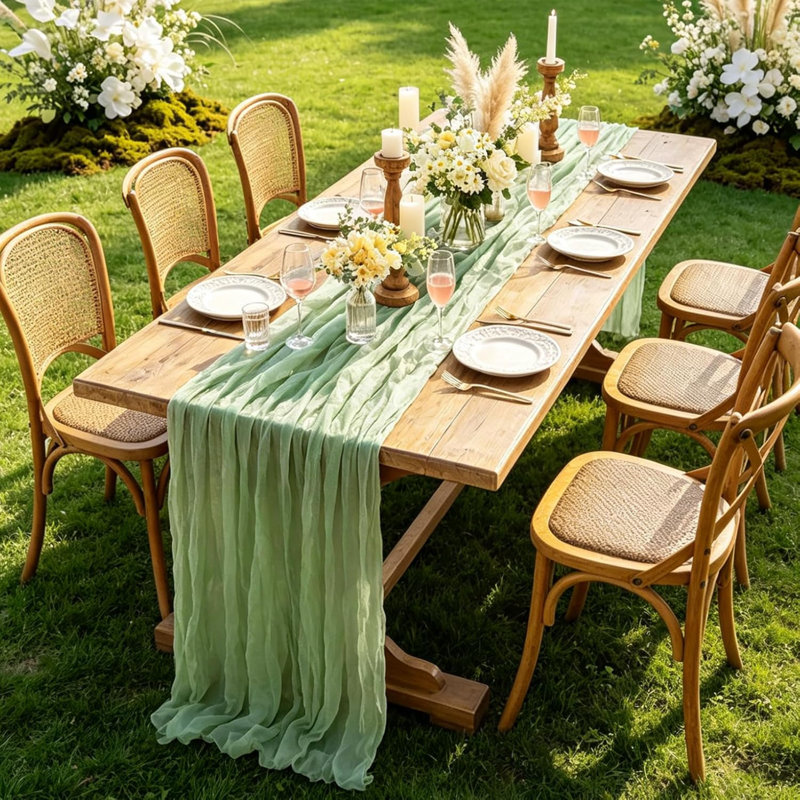 Chemin de table 6 pièces vert sauge, 10 pi chemin de table rustique vert Boho Gauze pour printemps Pâques