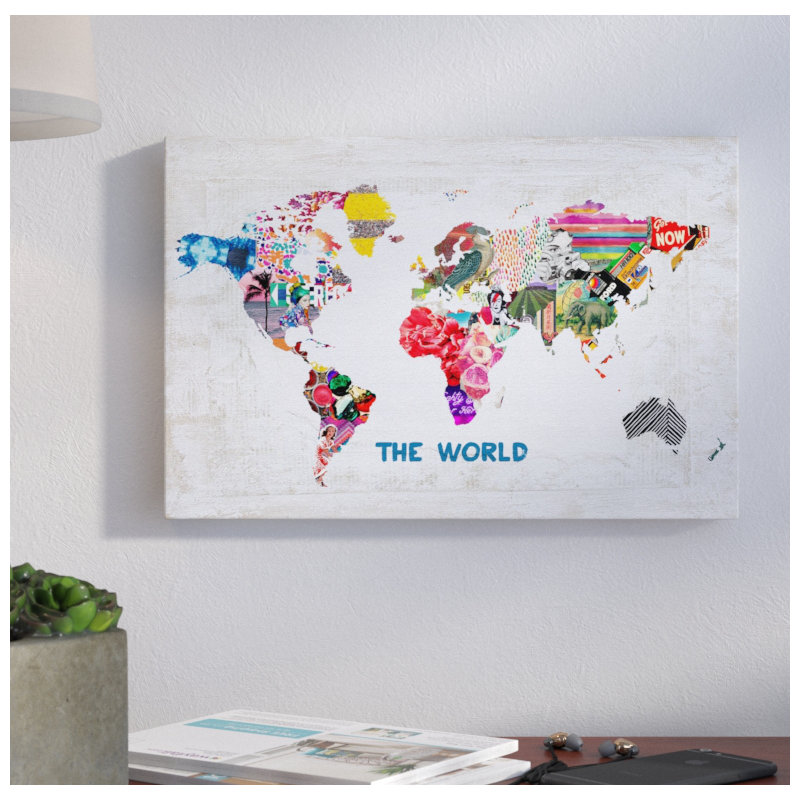 " Hipster Mapa Mundi ", 36" H x 54" W, Wrapped Canvas