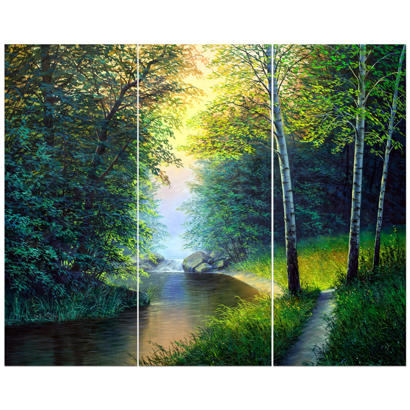 «River with Waterfall», reproduction de peinture à l'huile à multiples images sur toile tendue