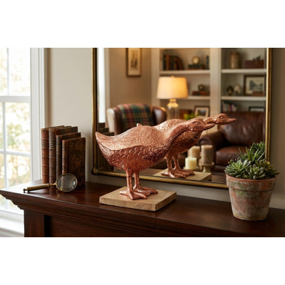 Figurine de canard en aluminium sur bois Veans