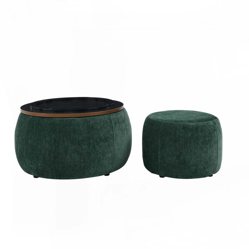 Round Storage Ottoman, Green