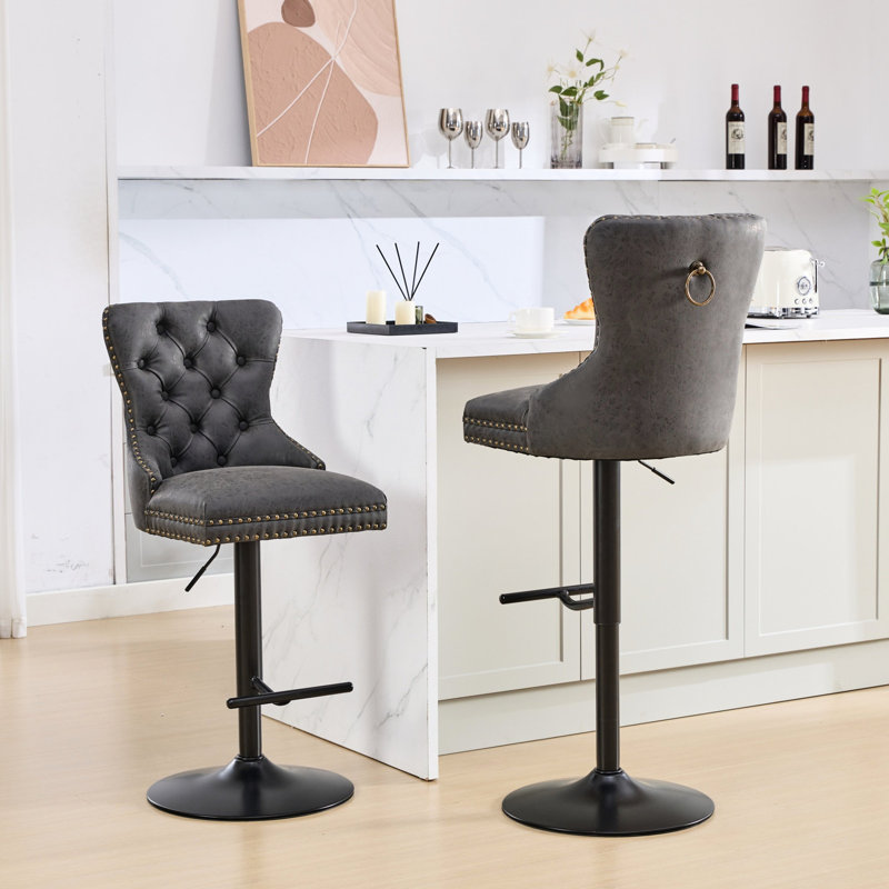 Modern Pu Leather Swivel , Adjustable Seat Height And Comfortable Back (black, 2 Bar Stools, 2, Black