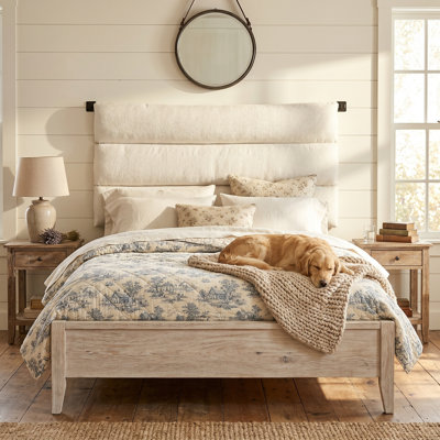Linen Upholstered Wall-Mounted Headboard With Adjustable Height, Cream